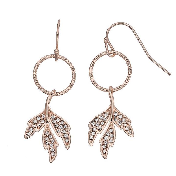 Lc Lauren Conrad Leaf Circle Nickel Free Drop Earrings, Women's, Light Pink