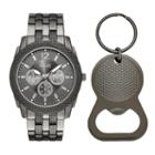 Folio Men's Chronograph Watch & Bottle Opener Key Chain Set, Size: Large, Dark Grey