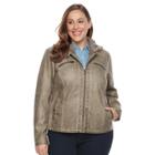 Plus Size Sebby Collection Faux-leather Hooded Jacket, Women's, Size: 3xl, Dark Beige