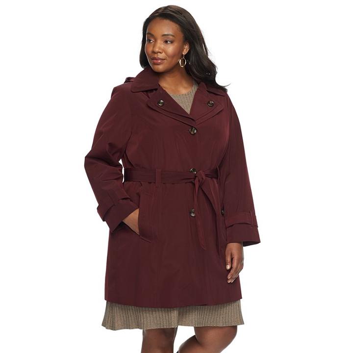 Plus Size Tower By London Fog Hooded Raincoat, Women's, Size: 2xl, Dark Red