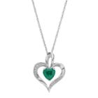 Sterling Silver Simulated Emerald Heart Pendant Necklace, Women's, Size: 18, Green