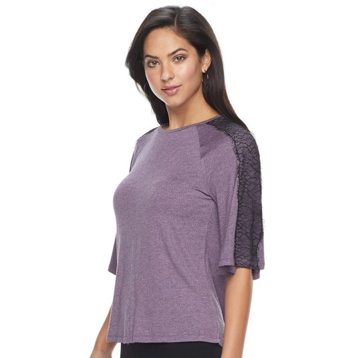 Apt. 9&reg; Lace Raglan Top, Size: Large, Med Purple