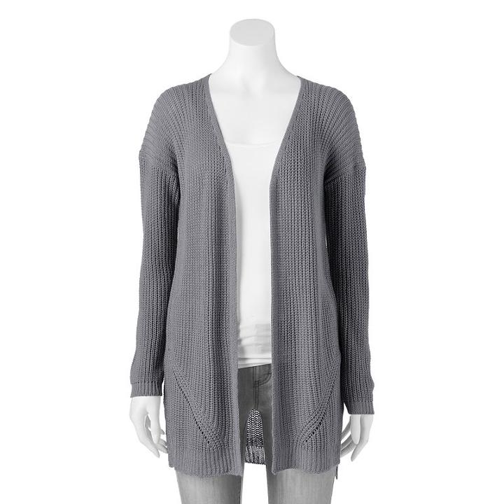 Juniors' Pink Republic Open Stitch Cardigan, Girl's, Size: Medium, Med Grey