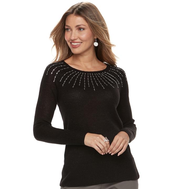 Women's Apt. 9&reg; Sequin Crewneck Sweater, Size: Xxl, Black
