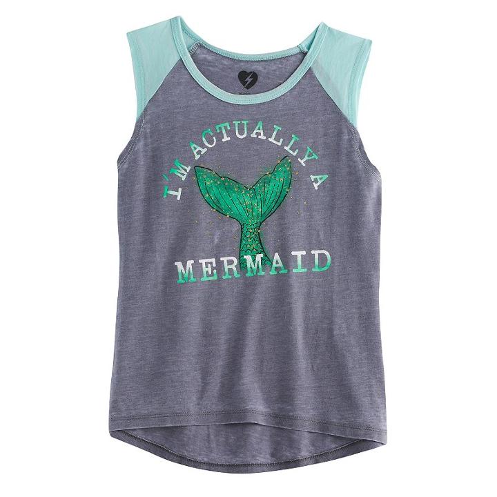 Girls 7-16 I'm Actually A Mermaid Glitter Graphic Tee, Girl's, Size: Large, Med Grey