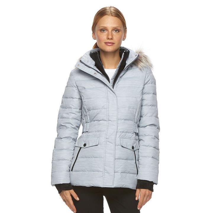 Women's Free Country Printed Faux-fur Down Jacket, Size: Xl, Silver