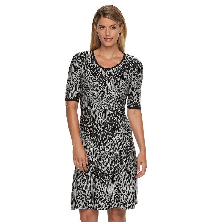 Women's Dana Buchman Animal Fit & Flare Sweaterdress, Size: Xs, Grey