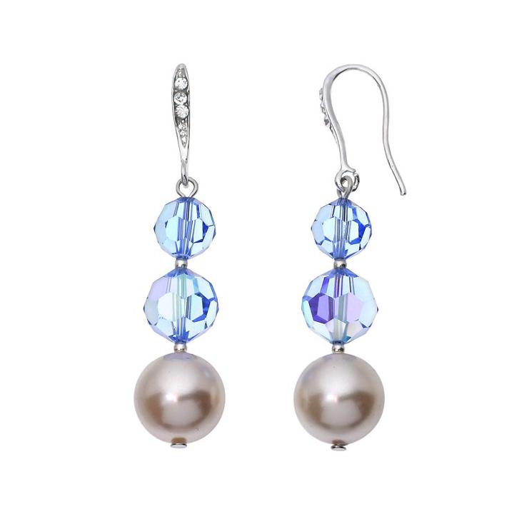 Crystal Avenue Silver-plated Crystal And Simulated Pearl Graduated Linear Drop Earrings - Made With Swarovski Crystals, Women's, Blue