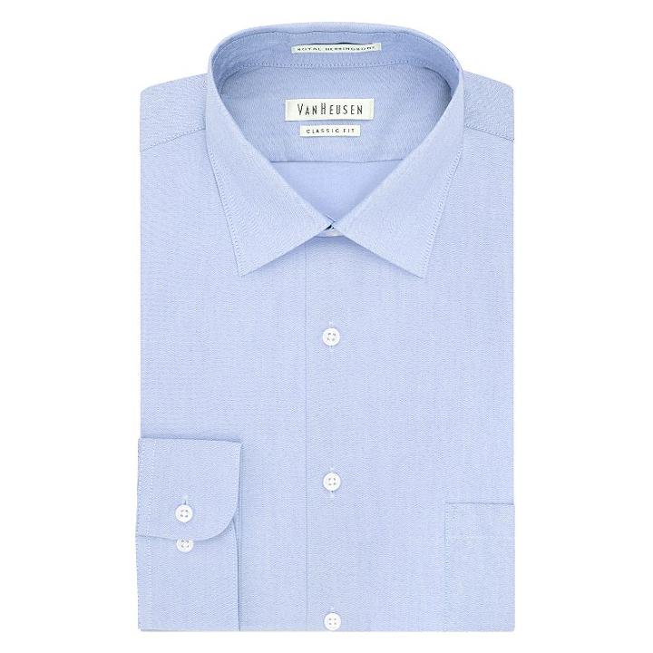 Big & Tall Van Heusen Regular-fit Herringbone Spread-collar Dress Shirt, Men's, Size: 18 34/5b, Blue Other