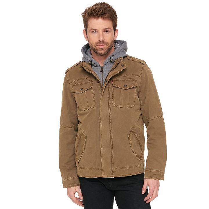Men's Levi's&reg; Four-pocket Hooded Trucker Jacket, Size: Xxl, Dark Beige