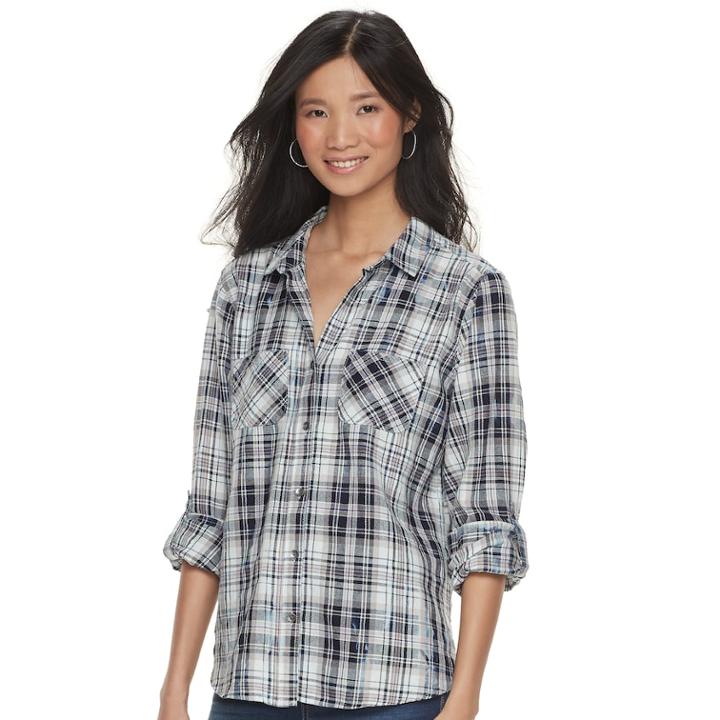 Women's Rock & Republic&reg; Twill Shirt, Size: Small, Purple