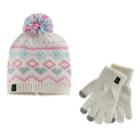 Girls Cuddl Duds Fairisle Pattern Knit Beanie Hat & Gloves Set, Multicolor
