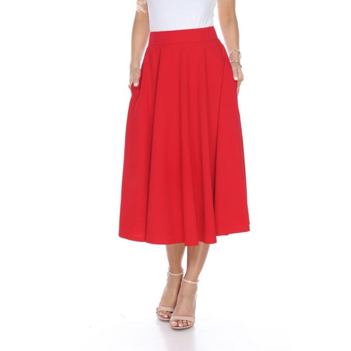 Women's White Mark Midi Skirt, Size: Large, Red