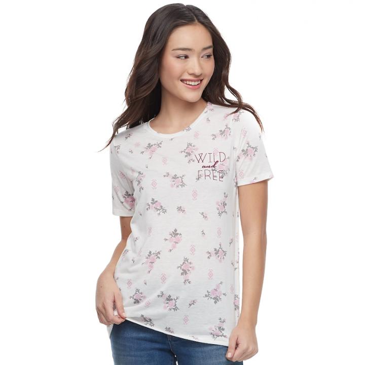 Juniors' Wild And Free Floral Short Sleeve Graphic Tee, Teens, Size: Xs, White