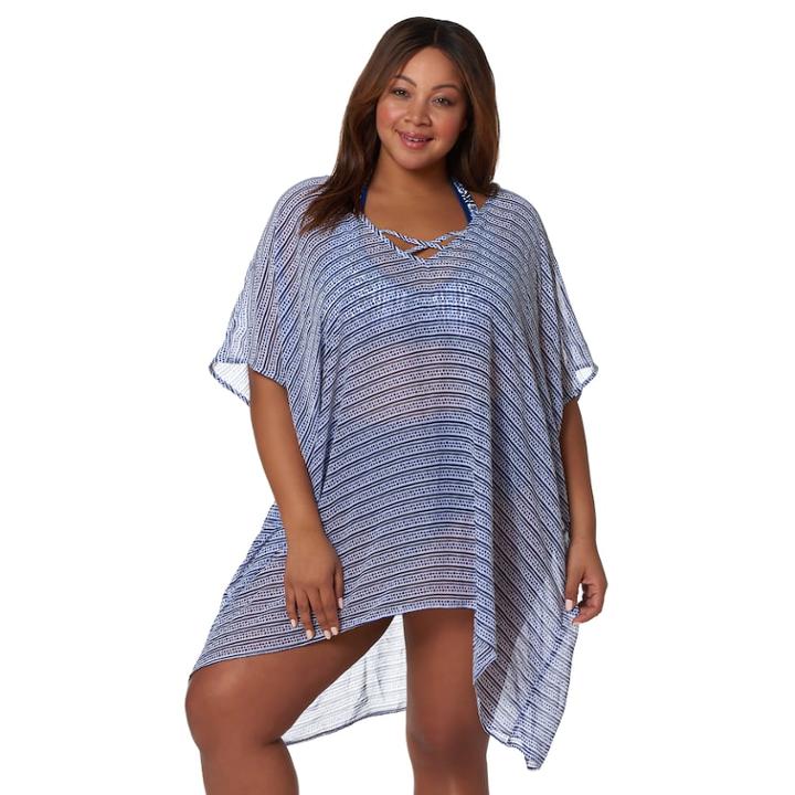 Plus Size Pink Envelope Strappy-back Caftan Cover-up, Women's, Size: 1xl, Blue (navy)