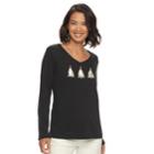 Women's Croft & Barrow&reg; Christmas V-neck Tee, Size: Medium, Black