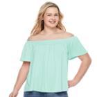 Juniors' Plus Size So&reg; Smocked Off The Shoulder Top, Girl's, Size: 2xl, Turquoise/blue (turq/aqua)