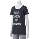 Juniors' Awake Too Sassy To Handle Graphic Tee, Girl's, Size: Medium, Black