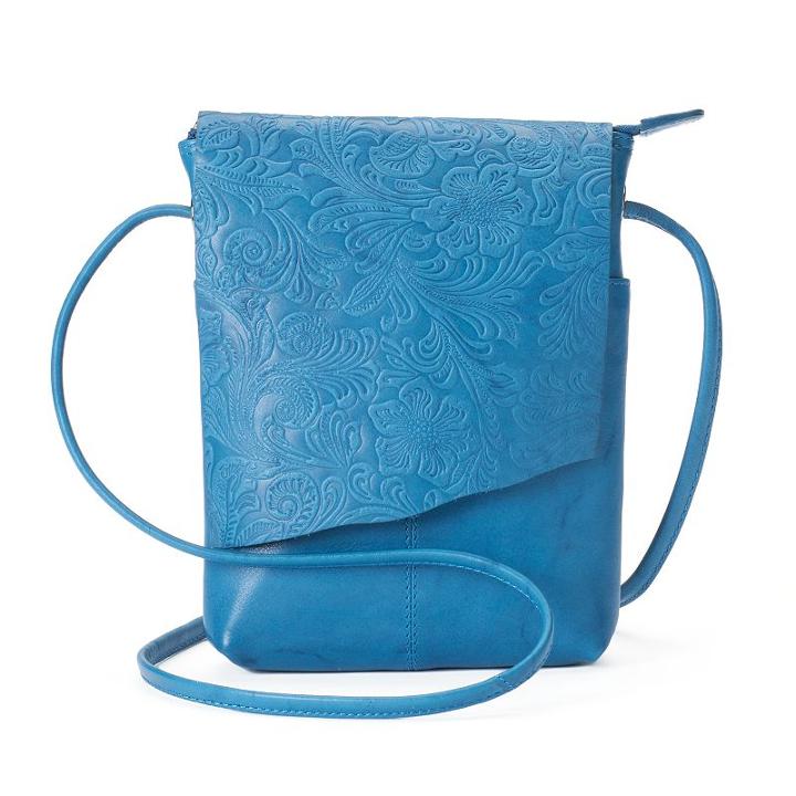 Ili Rfid-blocking Floral Embossed Leather Flap Crossbody Bag, Women's, Blue