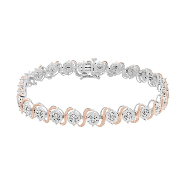 1/4 Carat T.w. Diamond Two-tone Sterling Silver Link Bracelet, Women's, Size: 7.5, White