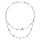 Sterling Silver Gemstone, Freshwater Cultured Pearl & Diamond Accent Double Strand Necklace, Women's, Size: 17, Multicolor
