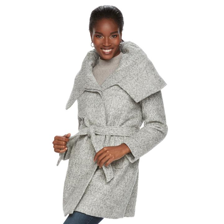 Women's Mo-ka Envelope Collar Wool Blend Wrap Coat, Size: Large, Grey Other