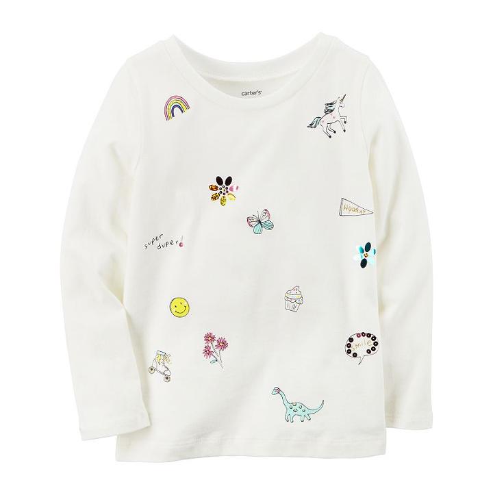 Girls 4-8 Carter's Embellished Long-sleeved Tee, Size: 6x, White