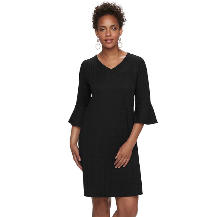 Women's Apt. 9&reg; Ribbed Bell Sleeve A-line Dress, Size: Xs, Black