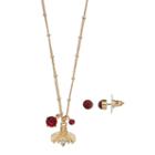 Red Bee Charm Necklace & Stud Earring Set, Women's