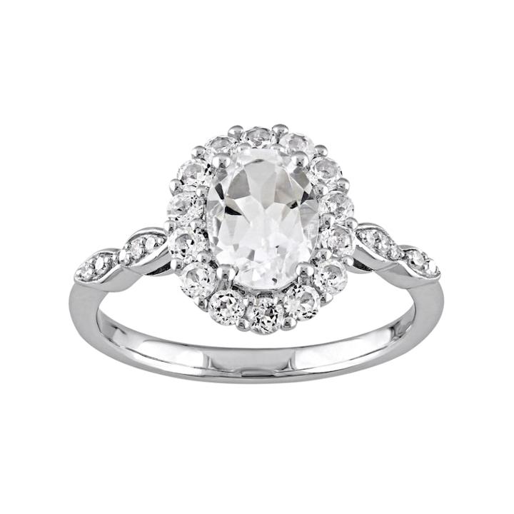 14k White Gold White Topaz & Diamond Accent Oval Halo Ring, Women's, Size: 5