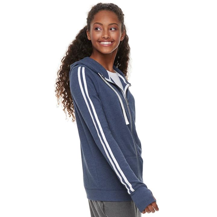 Juniors' So&reg; Thumb Hole Zip-up Hoodie, Teens, Size: Large, Dark Blue