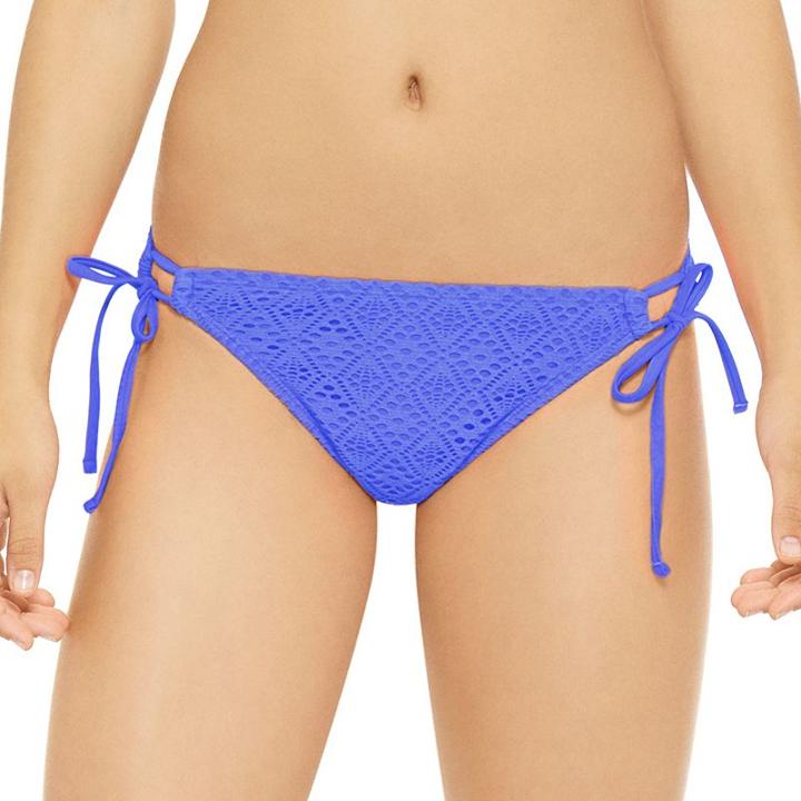 Juniors' Hot Water Crochet Shirred-back Bikini Bottoms, Size: Small, Med Blue