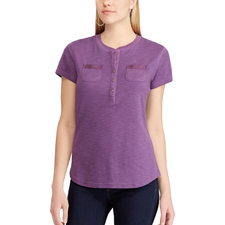 Women's Chaps Solid Henley Top, Size: Medium, Purple