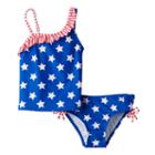 Girls 4-6x So&reg; Americana Asymmetrical Tankini & Scoop Bottoms Swimsuit Set, Girl's, Size: 6x, Blue (navy)