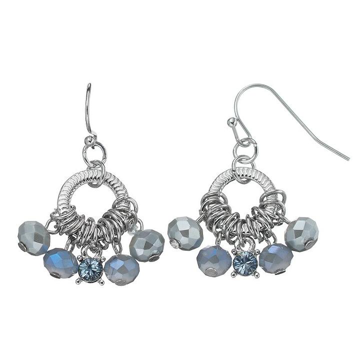 Simply Vera Vera Wang Nickel Free Blue Beaded Drop Hoop Earrings, Women's
