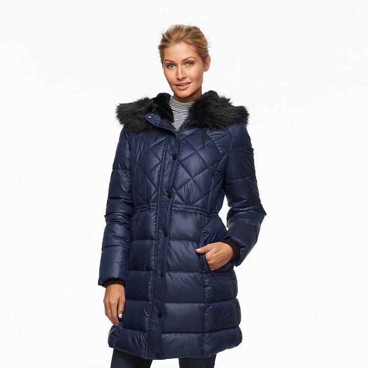 Women's Apt. 9&reg; Hooded Anorak Puffer Jacket, Size: Medium, Blue