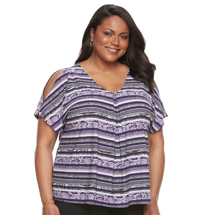 Plus Size Dana Buchman Cold-shoulder Tie-front Top, Women's, Size: 1xl, Purple