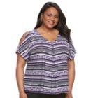Plus Size Dana Buchman Cold-shoulder Tie-front Top, Women's, Size: 1xl, Purple