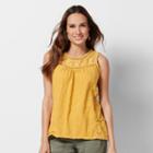 Petite Sonoma Goods For Life&trade; Split Eyelet Top, Women's, Size: Xl Petite, Drk Yellow