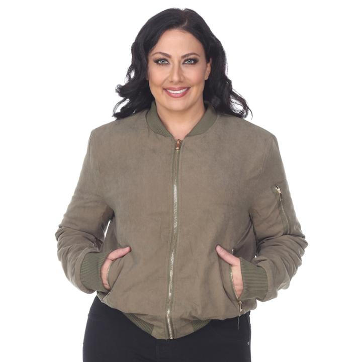 Plus Size White Mark Bomber Jacket, Women's, Size: 1xl, Dark Green