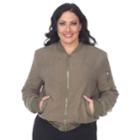 Plus Size White Mark Bomber Jacket, Women's, Size: 1xl, Dark Green