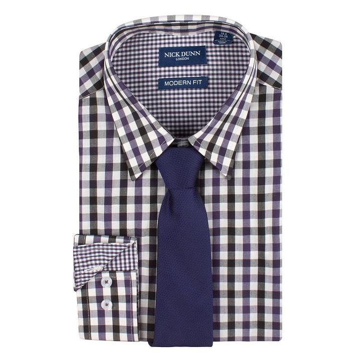 Men's Nick Dunn Modern-fit Patterned Easy-care Spread-collar Dress Shirt & Tie Set, Size: S 32-33, Purple