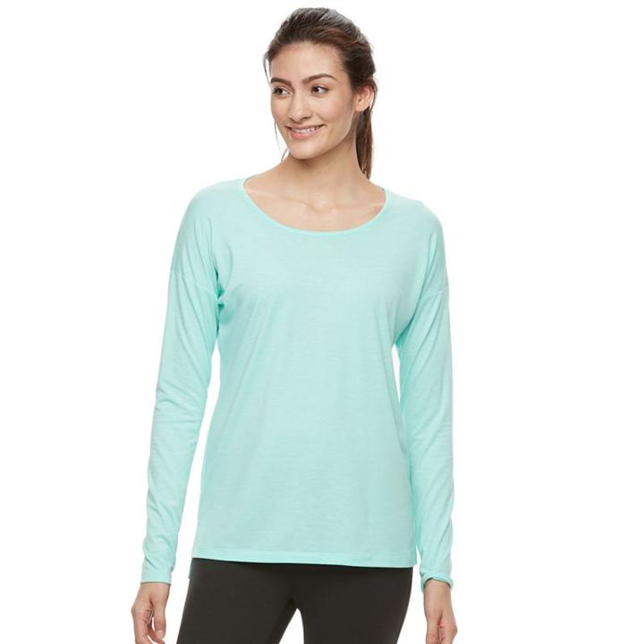 Women's Tek Gear&reg; Cross Back Long Sleeve Tee, Size: Medium, Turquoise/blue (turq/aqua)