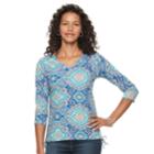 Women's Caribbean Joe Medallion Drawstring V-neck Tee, Size: Xl, Dark Blue