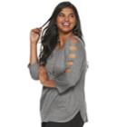 Juniors' Plus Size Iz Byer Cutout Ladder Sleeve Crewneck Top, Teens, Size: 2xl, Grey