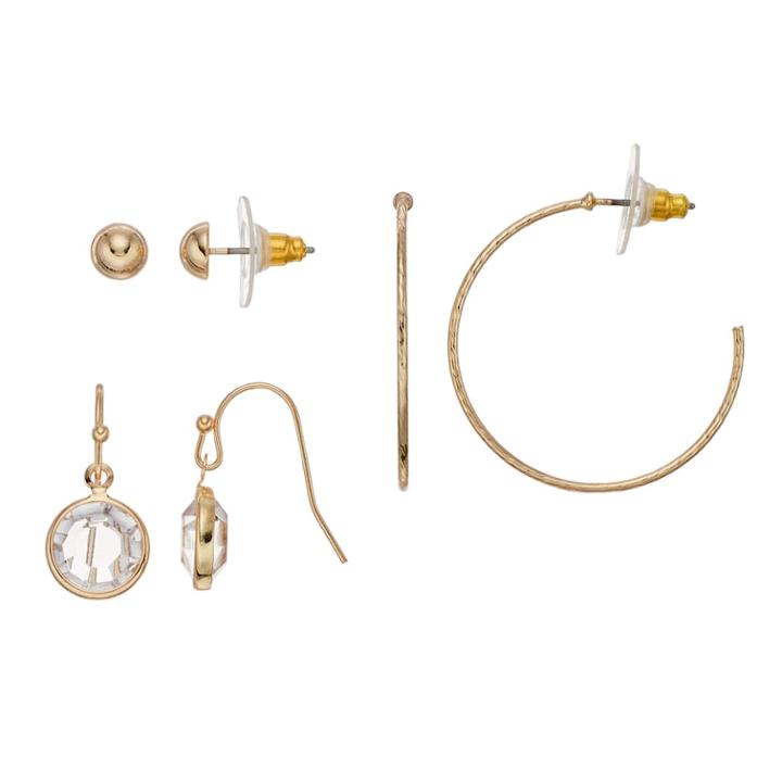 Nickel Free Button Stud, Hoop & Drop Earring Set, Women's, Gold
