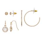 Nickel Free Button Stud, Hoop & Drop Earring Set, Women's, Gold
