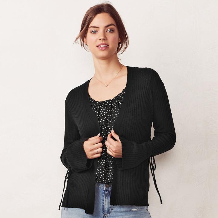 Women's Lc Lauren Conrad Ribbed Cardigan, Size: Medium, Black