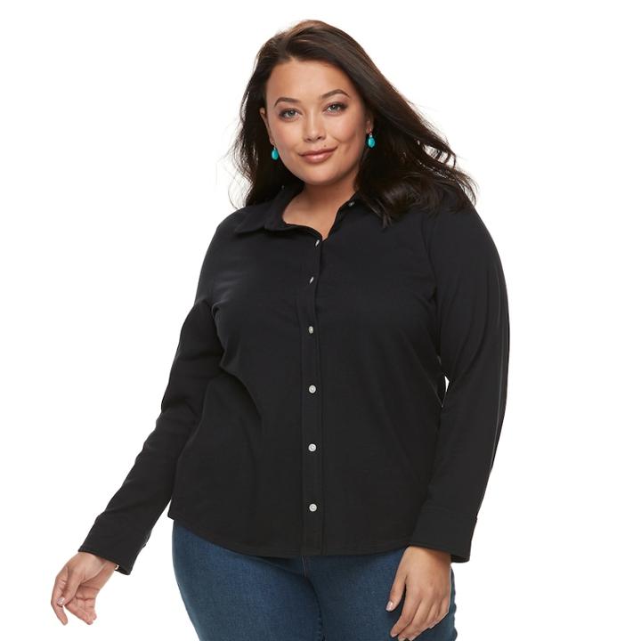 Plus Size Croft & Barrow&reg; Solid Button-down Shirt, Women's, Size: 3xl, Black