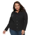 Plus Size Croft & Barrow&reg; Solid Button-down Shirt, Women's, Size: 3xl, Black